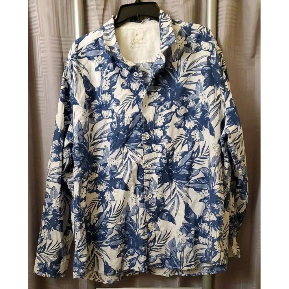 PARADISE‎ COLLECTION MEN'S SHIRT XXL BLUE HBSCS FLORAL LONG SLEEVES